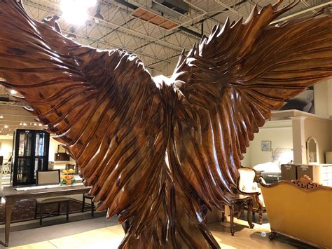 IMMACULATELY HAND CARVED BALD EAGLE CARVING, 13' WIDE, APPROX. 8' TALL, CARVED FROM CAMPHOR WOOD ...