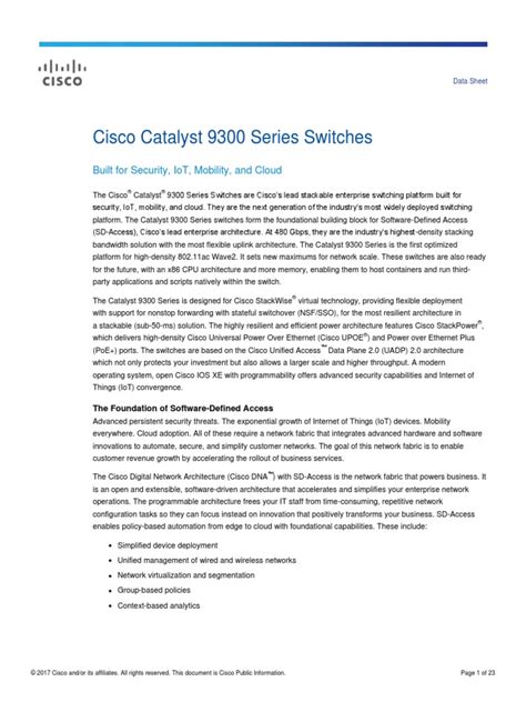 Cisco Catalyst 9300 Series Switches Data Sheet | PDF | Network Switch | Computer Network