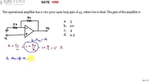 GATE 1990 ECE Gain of an Operational Amplifier with finite open loop gain - YouTube