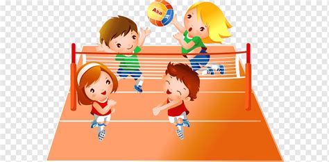 Empat balita bermain ilustrasi bola voli, Volley Play Sport, Volleyball ...