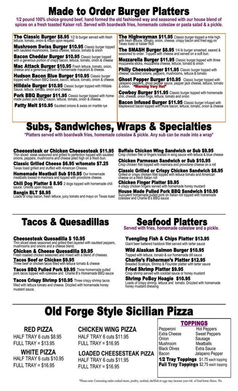 Menu of Charlie B's in Plains, PA 18705