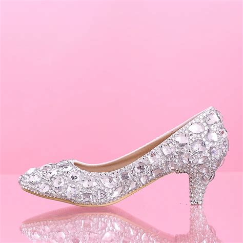 white rhinestone bridal women's shoe crystal dress shoes formal Low ...