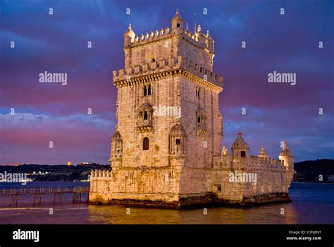 Portugal, Lisbon, the Torre de Belem tower at night Stock Photo - Alamy