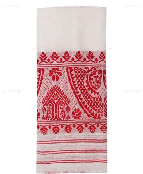 Cotton Assamese Cultural Pure Handloom Gamosa White, 50" X 25"