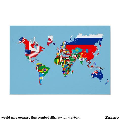 world map country flag symbol silhouette poster | Zazzle.co.uk ...