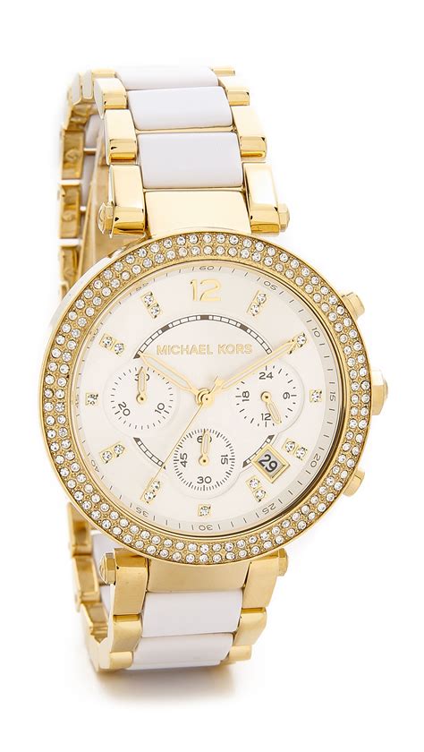 Michael kors Parker Watch - White/Gold in White | Lyst