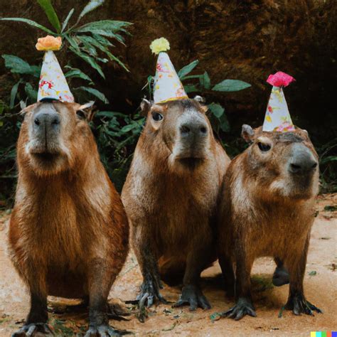 high quality photo of capybaras celebrating a birthday, birthday cake ...