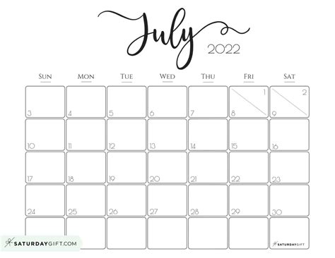 July Calendar - Cute (& Free) Printable July 2022 Calendar Designs