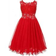 Big Girls' Sleeveless Rhinestone Lace Peekaboo Waist Pageant Flower ...