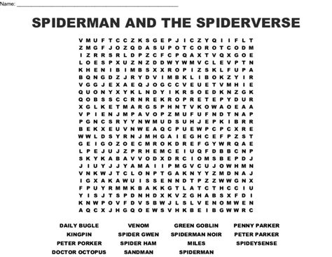 Spiderman And The Spiderverse Word Search - Wordmint | Word Search ...