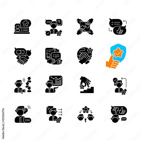 Communication skills black glyph icons set on white space. Different ...