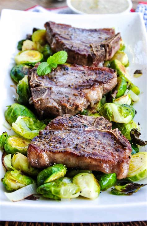 Lamb Loin Chops with Roasted Brussels Sprouts and a Mustard Mint Sauce ...