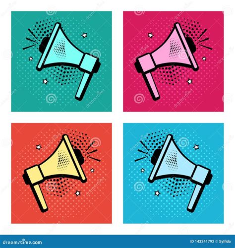 Set of Megaphone Icons in Pop Art Style. Vector Illustration Stock ...