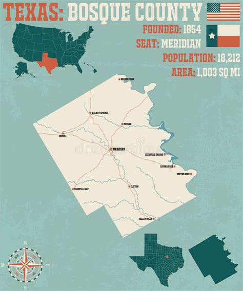 Map of Bosque County in Texas Stock Vector - Illustration of colorful, nation: 126093148