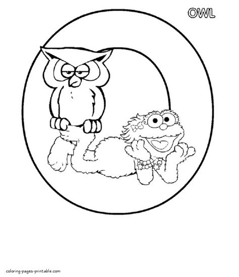 Abby Cadabby with an owl and the letter O printable page || COLORING-PAGES-PRINTABLE.COM