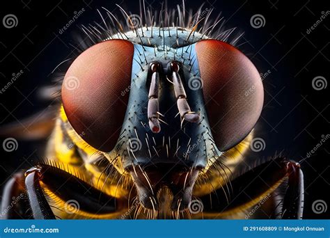 An Extreme Close Up View of a Fly Face Isolated on Black Background ...