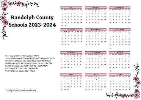 Randolph County Schools Calendar with Holidays 2023-2024