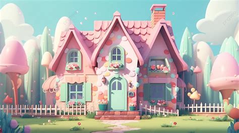 Cute Colorful Cartoon House Background With Grass Garden, Cute House ...