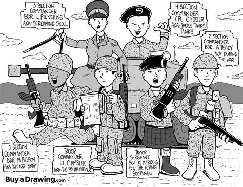 Cartoon Drawing of Army Team Members - A Custom Gift