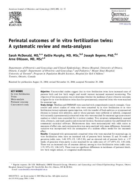 (PDF) Perinatal outcomes of in vitro fertilization twins: A systematic ...