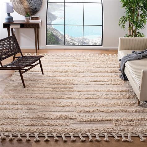 beige Scandinavian handmade rug high low shaggy pile new zealand wool high quality nordic floor ...