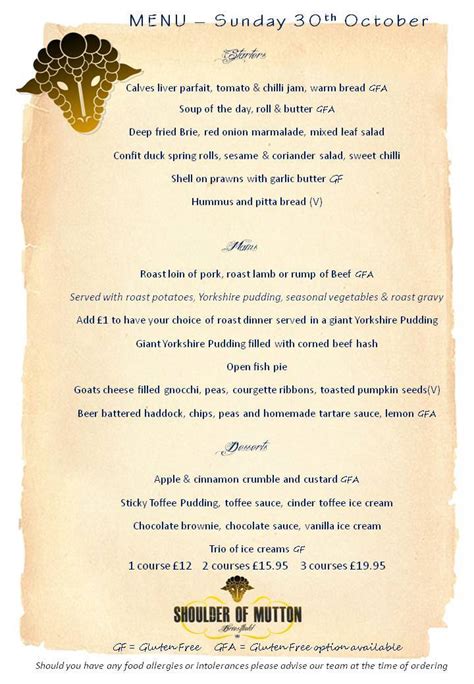 Menu at Shoulder of Mutton Briestfield pub & bar, Dewsbury