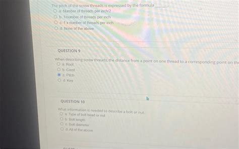 Solved The pitch of the screw threads is expressed by the | Chegg.com