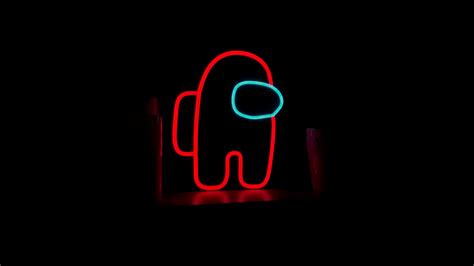 Among Us Wallpaper 4K, AMOLED, Neon logo, iOS Games