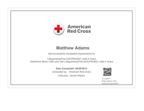 American Red Cross Online Certificate of Completion