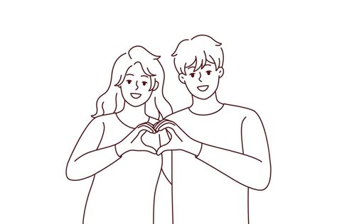 Smiling couple show heart hand gesture 15922038 Vector Art at Vecteezy