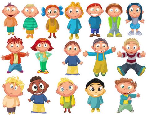 Set of cute cartoon little child vector Vectors images graphic art ...