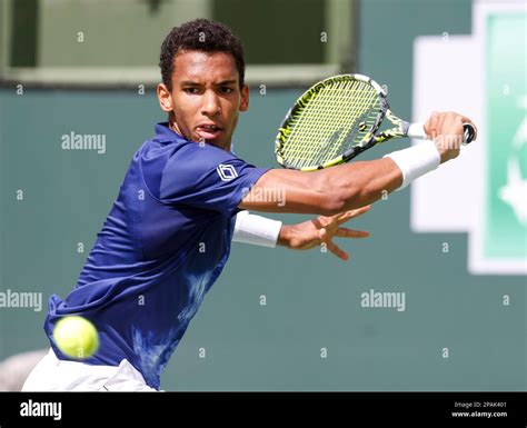 March 11, 2023 Felix Auger-Aliassime of Canada returns to Pedro ...