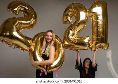 Beautiful Women New Year Balloons 2021 Stock Photo 2081485540 ...