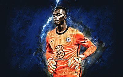 Download wallpapers Edouard Mendy, senegalese footballer, goalkeeper, Chelsea FC, blue stone ...