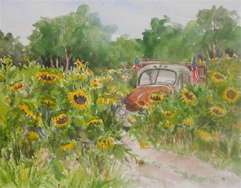 Watercolors by Joan 2: Sunflower Field Revisited