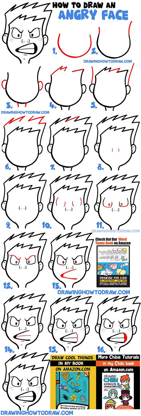 How to Draw Cartoon Facial Expressions : Angry, Furious, Mad – How to Draw Step by Step Drawing ...