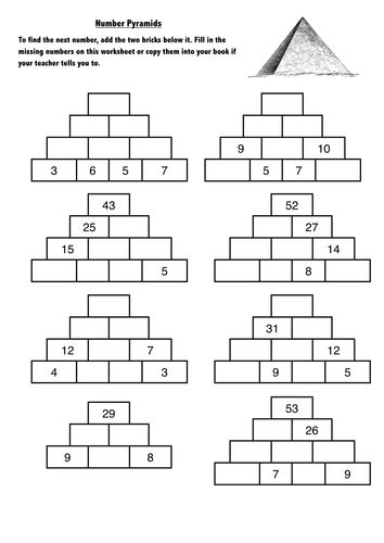 Number Pyramids - Puzzles Year 3/4 by dave_orritt | Teaching Resources