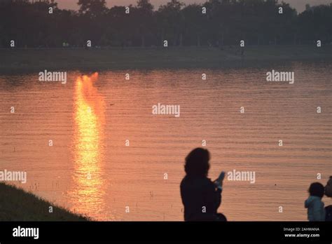 Sunset Silhouette at Sukhna Lake, Chandigarh Stock Photo - Alamy