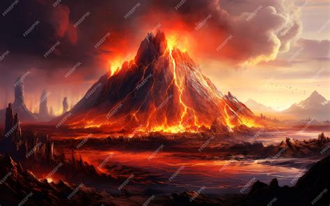 Premium Photo | Volcano eruption landscape with magma