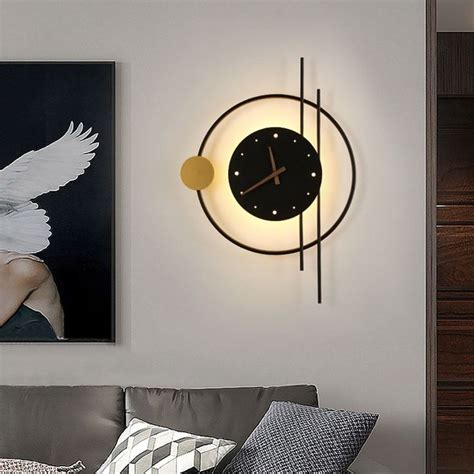 LED Clock Wall Light Modern Minimalist Wrought Iron Wall Lamp For ...