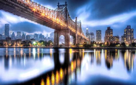 Queensboro Bridge, Roosevelt Island, Manhattan, city night lights wallpaper | travel and world ...