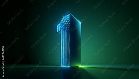 3d render, number one, green blue glowing neon light Stock Illustration ...