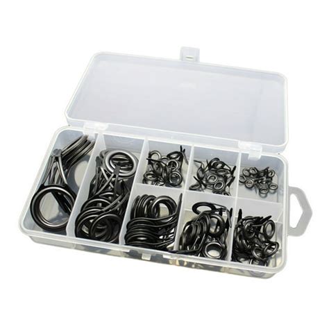 75 Pcs/ Set Fishing Rod Guide Tip Repair Kit Eye Rings Stainless Steel Repair Eyes Sets ...