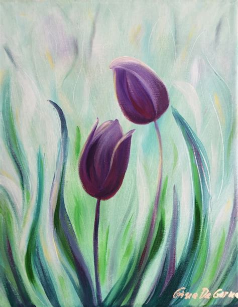 Purple Tulips Original Oil Painting on Canvas Tulip Flowers | Etsy