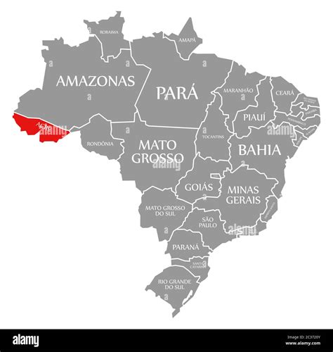 Acre red highlighted in map of Brazil Stock Photo - Alamy