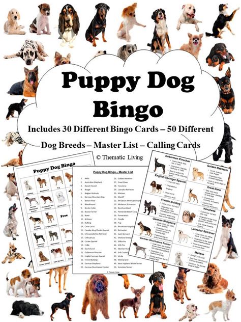 30 Puppy Dog Bingo Cards Dog Birthday Party Game Dog Breeds Dog Lover Gift Real Picture Bingo ...