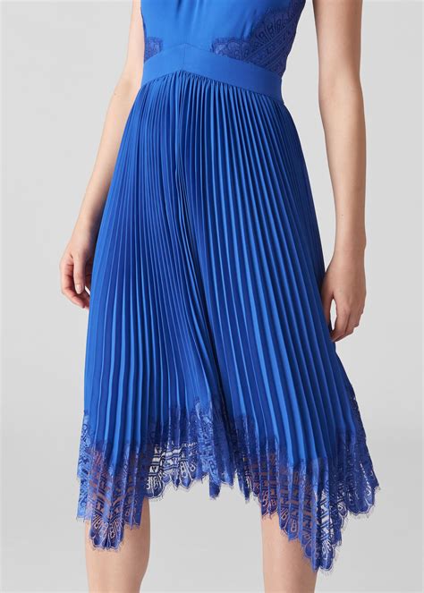 Blue Lana Lace Pleat Dress | WHISTLES