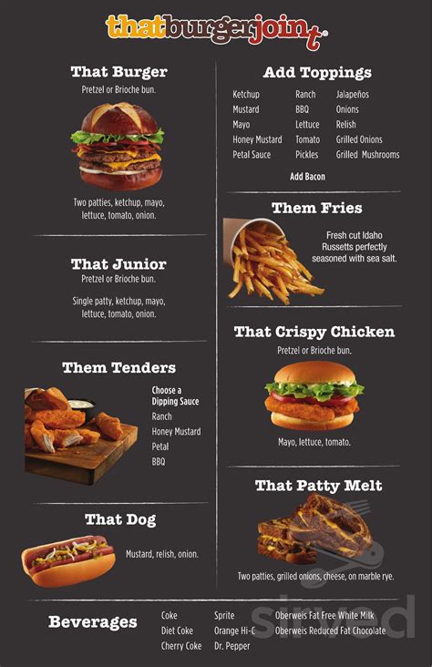 That Burger Joint menu in Skokie, Illinois, USA