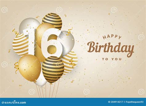 Happy 16th Birthday with Gold Balloons Greeting Card Background. Stock Vector - Illustration of ...