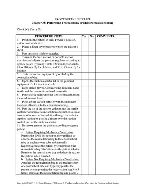 Procedure Checklist Chapter 35: Performing Tracheostomy or Endotracheal Suctioning ...